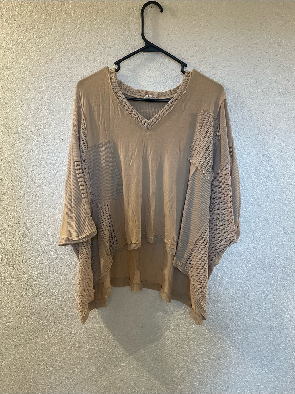 POL Beige Patchwork V‑Neck Tunic - Picture 1 of 4